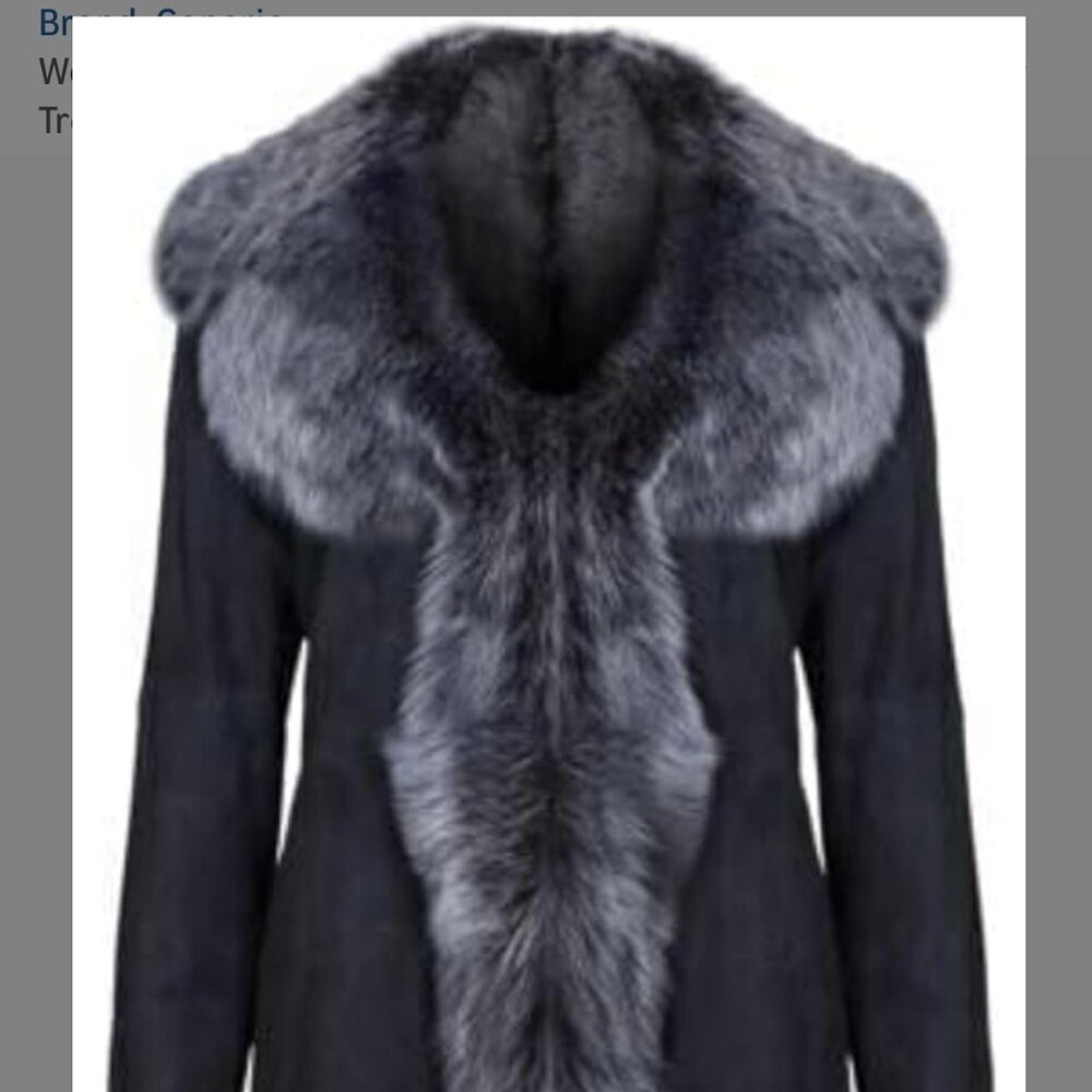 Black Real Leather Suede Hooded Long Coat real fur trim XXS Brand New